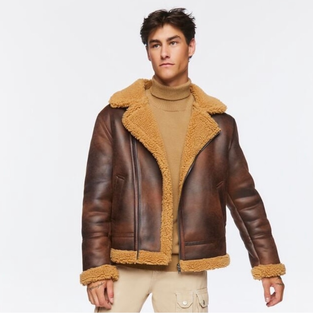 New NWT Forever 21 XL Brown Faux Shearling Cost Jacket